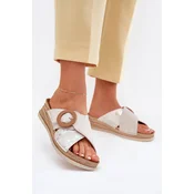 Wedge Sandals For Women With Decorative Buckle Light Beige Inblu