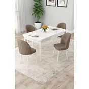 Hanah Home trpezarijski set Rut, sto na razvlacenje i 4 stolice, bela ploca, kapucino tkanina Babyface