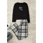 Trendyol Black Cotton Heart Plaid Knitted Pajama Set