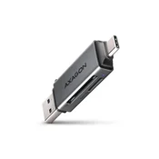AXAGON CRE-DAC, USB-C + USB-A, 5 Gb/s - MINI bralnik kartic, 2 reži in lun SD/microSD, podpora UHS-I