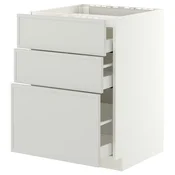 METOD / MAXIMERA Pod.elem.grej.ploca/3front/3fiok, bela/Aspudden svetlosiva, 60x60 cm