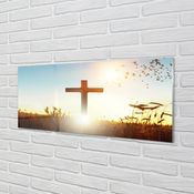 tulup.si Slika na akrilnem steklu Cross polje sonce 140x70 cm 4 obešalnika