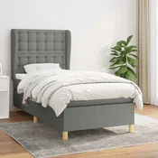 Greatstore Box spring postelja z vzmetnico temno siva 90x190 cm blago