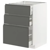 METOD / MAXIMERA Podni ormaric s 3 fioke, bela/Voxtorp tamnosiva, 60x60 cm