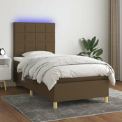 Vidaxl Box spring postelja z vzmetnico LED temno rjava 100x200cm blago