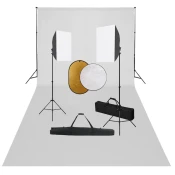 vidaXL Foto studijski komplet s softboxi, ozadjem in odbojnikom