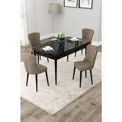 Hanah Home trpezarijski set Due, sto na razvlacenje i 4 stolice, ploca u dekoru crnog mermera, kapucino tkanina Babyface