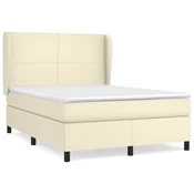 Vidaxl Box spring postelja z vzmetnico krem 140x190 cm umetno usnje