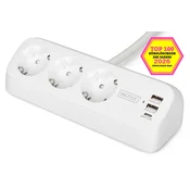Digitus produžni kabel s 3 utičnice te 2x USB-A i 1x USB-C, bijeli