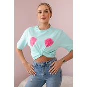 Cotton blouse with floral print in light mint color