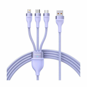 3in1 USB cable Baseus Flash Series, USB-C + micro USB + Lightning, 100W, 1.2m (purple)