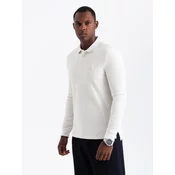 Ombre Structured mens polo longsleeve with patch - white