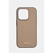Maska DKNY DKHMP15LPGHLME iPhone 15 Pro 6.1 tvrda bež kucište s reljefnim metalnim MagSafe logom (DKHMP15LPGHLME)