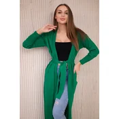 Long sweater with waist tie in green color