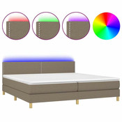 Vidaxl Box spring postelja z vzmetnico LED taupe 200x200 cm blago