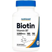 Nutricost – Biotin v mehkih kapsulah z kokosovim oljem, 5000 mcg (150 kapsul)