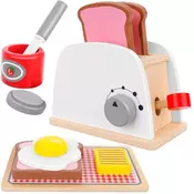 Kruzzel Leseni toaster za otroke s dodatki - ustvarjalni zajtrk za mali kuharje, varen material in vrhunska zabava.