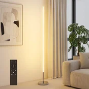 HOMCOM LED talna svetilka visoka 150 cm z nastavljivo barvno temperaturo in svetlostjo, magnetni daljinski upravljalnik, časovnik in nožno stikalo, moderna svetilka za dnevno sobo in pisarno, srebrna