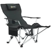 OUTSUNNY Zložljiv kamping stol z odstranljivim naslonom za noge, držalom za skodelice in stranskim žepom, vrtni stol iz oxford tkanine in kovine, nosilnost do 120 kg, 82x100x88 cm, črn