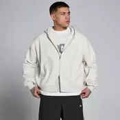 MP Mens Lift Oversized Loopback 2 Way Zip Hoodie - Creamy Grey Marl - XS
