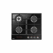 Ploča za kuhanje Hansa BHKS651599, staklokeramika, 4 plina, crna, gus rešetka, wok plamenik, touch control