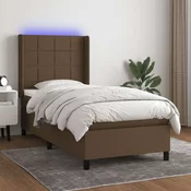 Greatstore Box spring postelja z vzmetnico LED temno rjava 90x200 cm blago