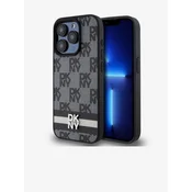 DKNY DKNY Usnjeno ohišje s karirastim enobarvnim vzorcem in potiskanimi črtami - etui za iPhone 14 Pro (črno)