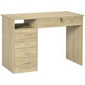 HOMCOM Pisalna miza za pisarno z 5 predali in 2 ključi, pisalna miza prostorsko varčna moderna z odprtim prostorom, miza za računalnik, dom pisarna študij spalnica, 110x50x76cm, hrast