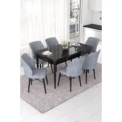 Hanah Home Set Trpezarijski sto i 6 stolica Nef, Sivo-crni
