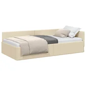 Vidaxl Kotna postelja z vzglavjem krema 90 cm x 200 cm blago