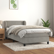 VIDAXL box spring postelja z vzmetnico (90x190cm, žamet), svetlo siva