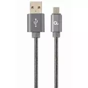 GEMBIRD CC-USB2S-AMmBM-1M-BG microUSB Premium spiralni kovinski polnilni in podatkovni kabel 1m kovinsko siva, (5000136430)