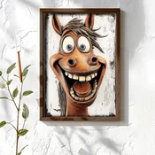 WallXpert uramljena MDF slika NAL081-70, nasmejani konj u stilu karikature na beloj pozadini, 50 x 70 cm