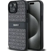 shumee Ovitek DKNY Leather Mono Stripe Metal Logo Black za iPhone 15 Plus