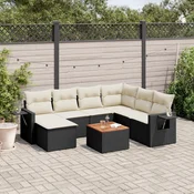 8-dijelni set vrtnih sofa od poliratana s jastucima crni Crna 62 x 62 x 69 cm