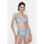 Trendyol Blue Floral Pattern High Waist Bikini Bottom