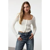 Trendyol Ecru Crop Square Neck Knitwear Cardigan