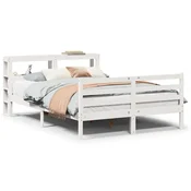 Vidaxl Posteljni okvir z vzglavjem bel 150x200 cm trdna borovina