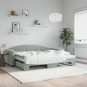 Greatstore Izvlečna dnevna postelja z vzmetnicami sv. siva 90x190 cm žamet