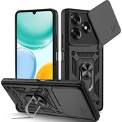 Oklepni ovitek MaX-Armor z obročem, kovinsko ploščico in zaščito zadnjih kamer za Honor X5c Plus - black