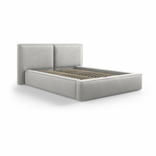 Svijetlo sivi tapecirani bracni krevet s prostorom za pohranu s podnicom 140x200 cm Arendal – Cosmopolitan Design