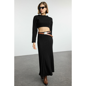 Trendyol Black Plain Stitch Detailed Maxi Flexible Skirt