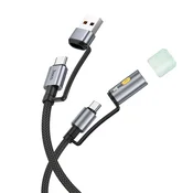 Hoco Vse-v-enem kabel USB A/USB C na USB C/LED-svetilka Hoco 3A 60 W 1,2 m U138 črn