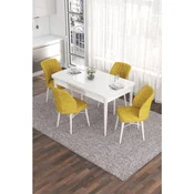Hanah Home trpezarijski set Eva, sto na razvlacenje i 4 stolice, bela ploca, senf žuta tkanina Babyface