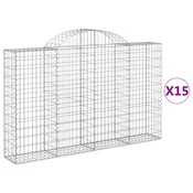 Vidaxl Obokana gabionska košara 15 kos 200x30x120/140cm cinkano železo