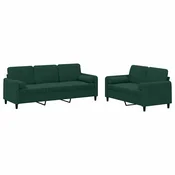 2-dijelni set sofa s jastucima tamnozeleni baršunasti