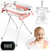 Ricokids RK-287 sklopiva kada za bebe – s termometrom, stalkom i uloškom, bijelo-ružičasta