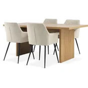 MUNKEBY L180 sto top. hrast + 4 PURHUS prljavo bela/crna