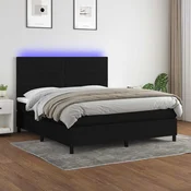 Box spring postelja z vzmetnico LED črna 160x200 cm blago