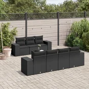 8-dijelni set vrtnih sofa od poliratana s jastucima crni Crna 93 x 62 x 69 cm